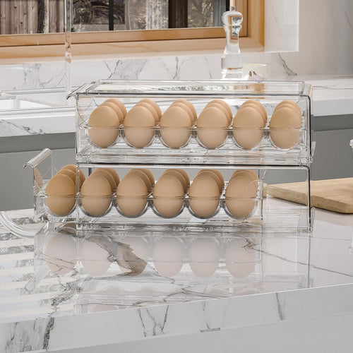Egg Container for Refrigerator BPA Free Refrigerator Organizer Bins,Stackable Egg Holder for Refrigerator,18 Egg Tray,Clear