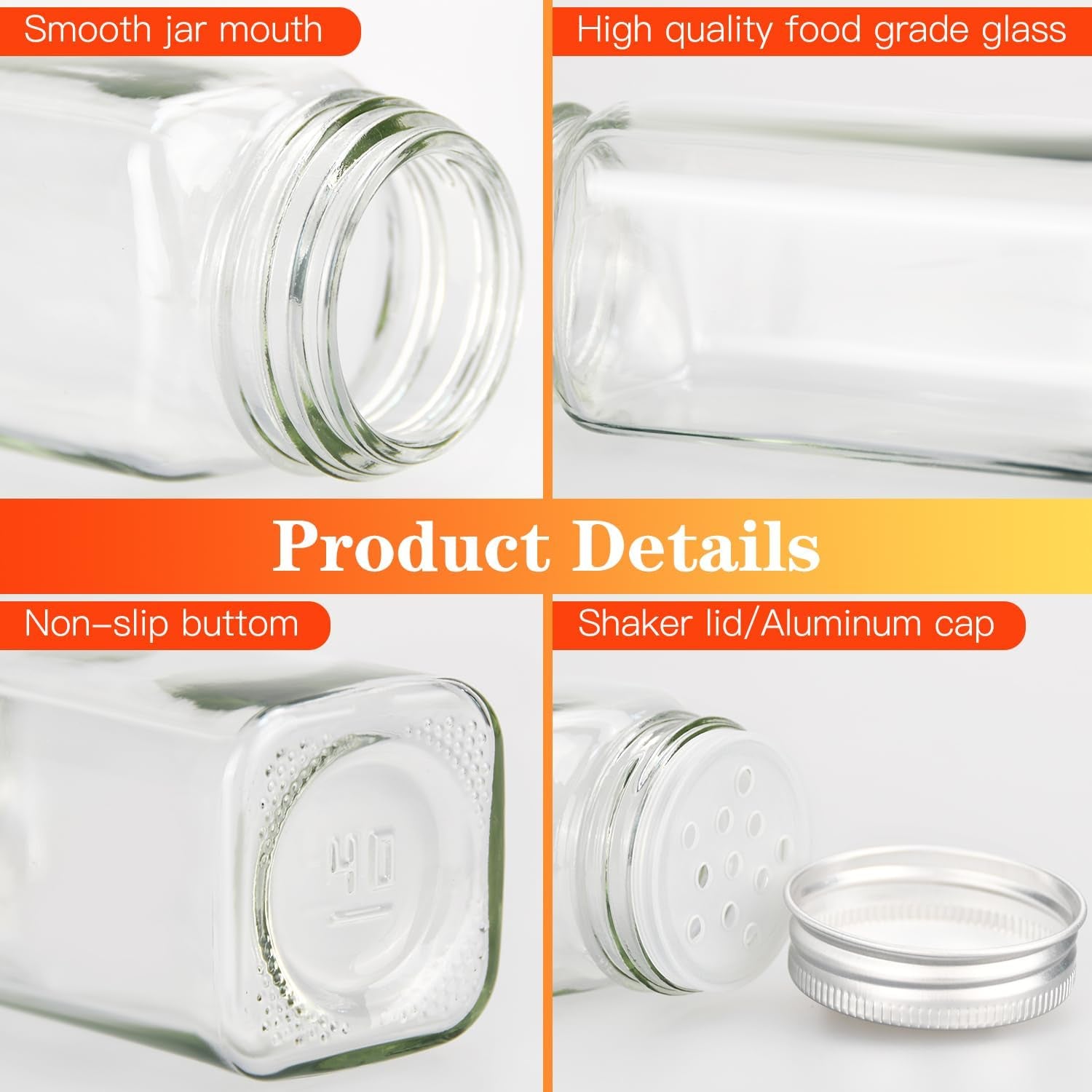 12Pcs Glass Spice Jars with Labels, 6Oz Empty Spice Jars | with Mental Caps, Shaker Lids, Collapsible Funnel, Chalk Pen, Seasoning Organizer for Spice Rack
