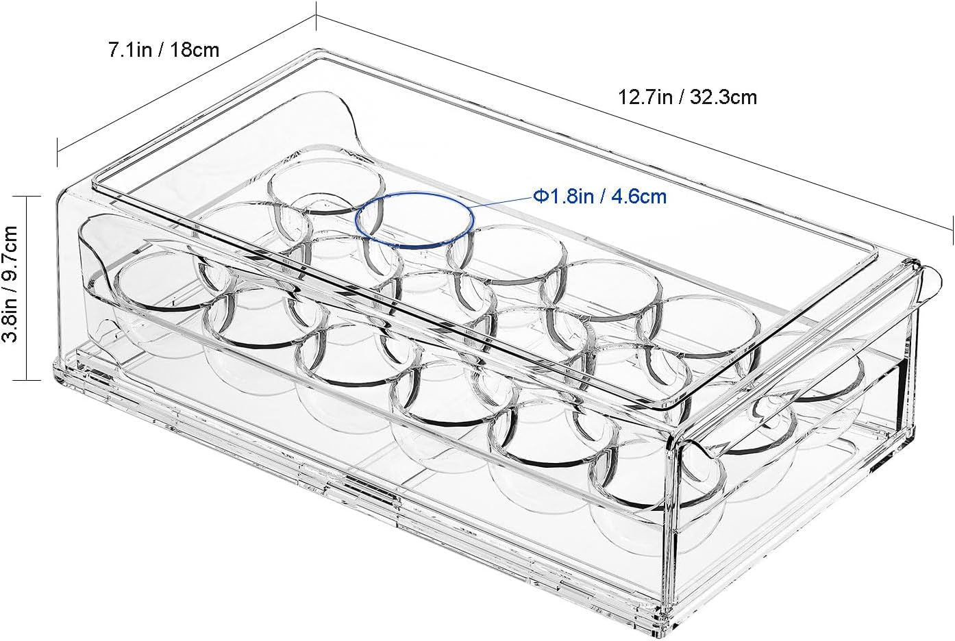 Egg Container for Refrigerator BPA Free Refrigerator Organizer Bins,Stackable Egg Holder for Refrigerator,18 Egg Tray,Clear