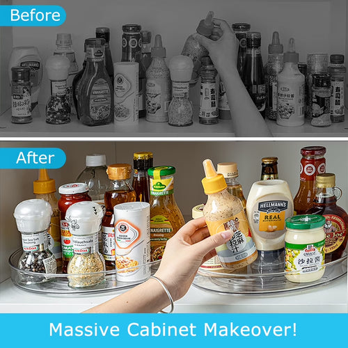 Clear Rotating Lazy Susan Turntable Organizer for Kitchen Cabinets Spices 9.25 Inch Storage Containers