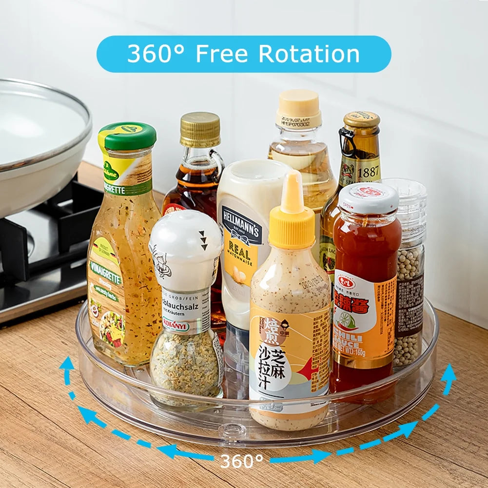 Clear Rotating Lazy Susan Turntable Organizer for Kitchen Cabinets Spices 9.25 Inch Storage Containers