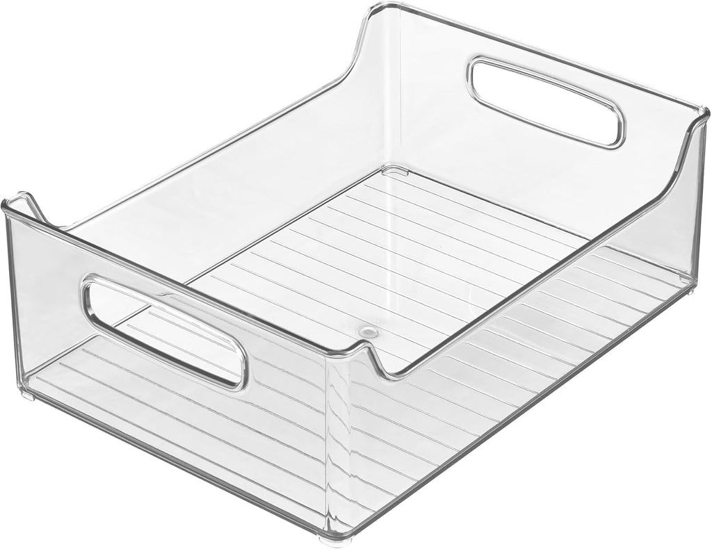 Stackable Storage Bin with Handles, Clear | for Pantry or Fridge, Made in USA