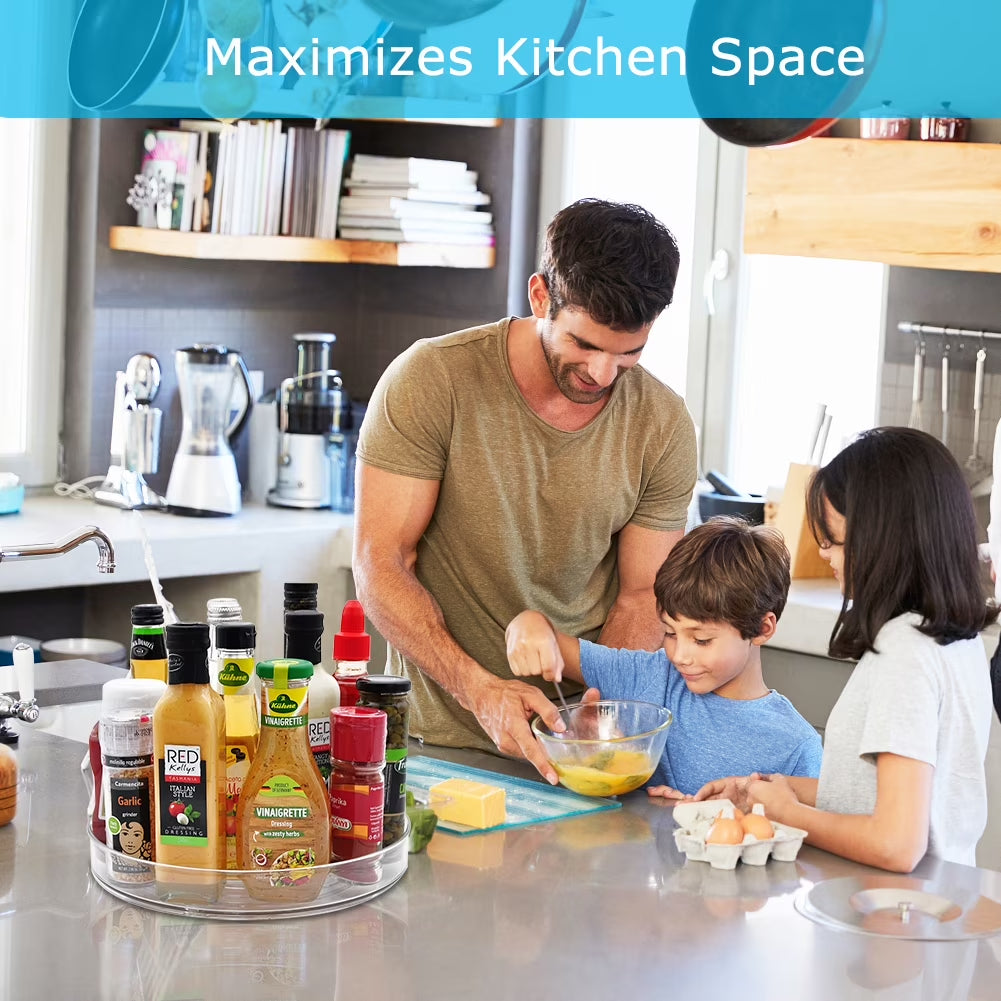 Clear Rotating Lazy Susan Turntable Organizer for Kitchen Cabinets Spices 9.25 Inch Storage Containers