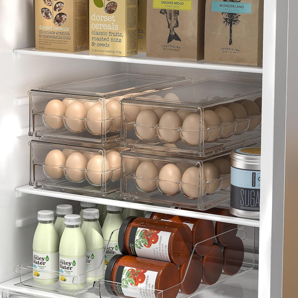 Egg Container for Refrigerator BPA Free Refrigerator Organizer Bins,Stackable Egg Holder for Refrigerator,18 Egg Tray,Clear
