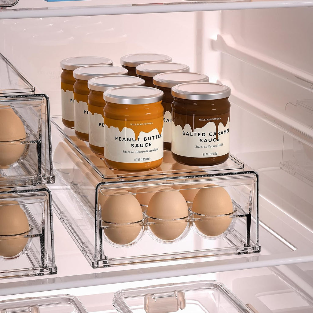 Egg Container for Refrigerator BPA Free Refrigerator Organizer Bins,Stackable Egg Holder for Refrigerator,18 Egg Tray,Clear