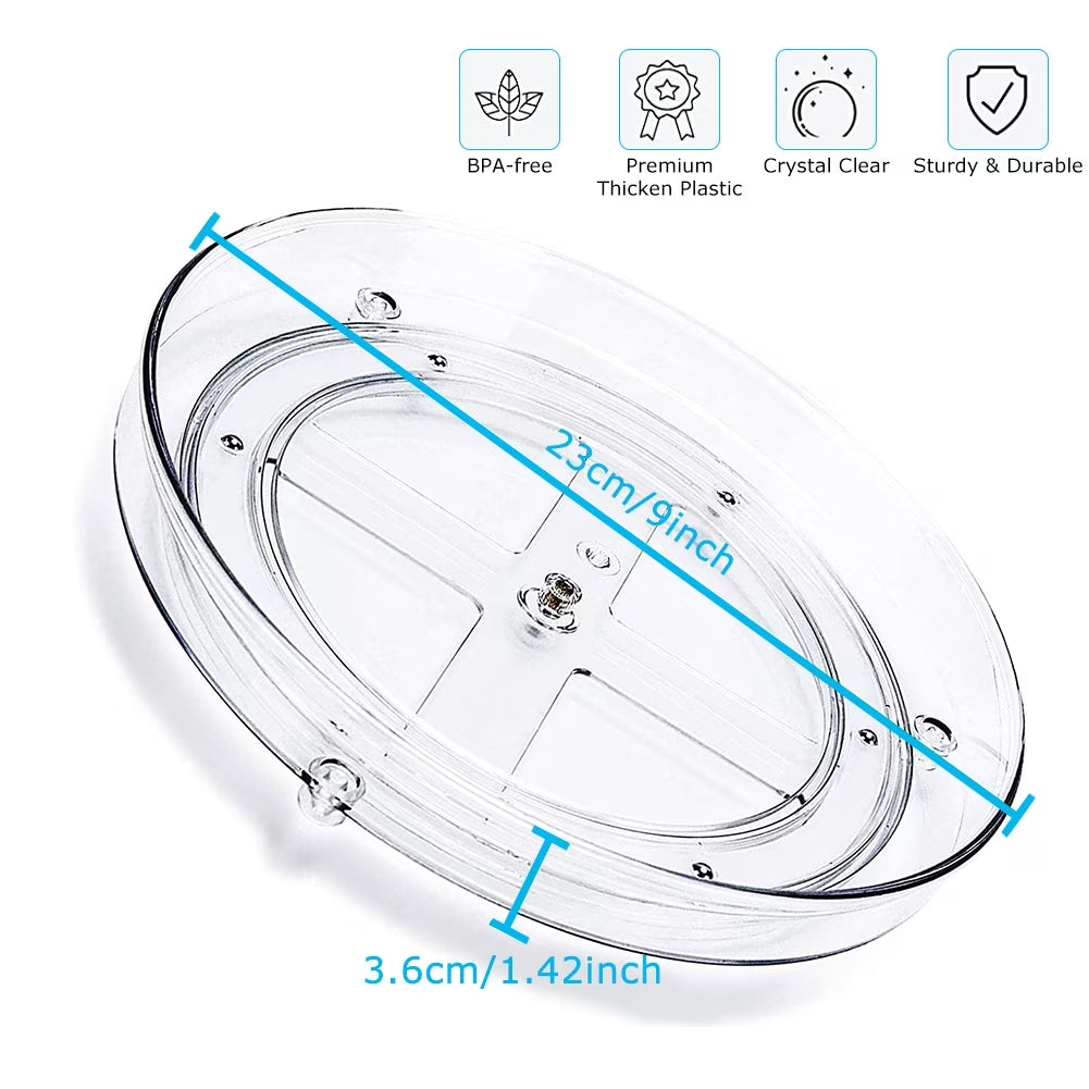 Clear Rotating Lazy Susan Turntable Organizer for Kitchen Cabinets Spices 9.25 Inch Storage Containers