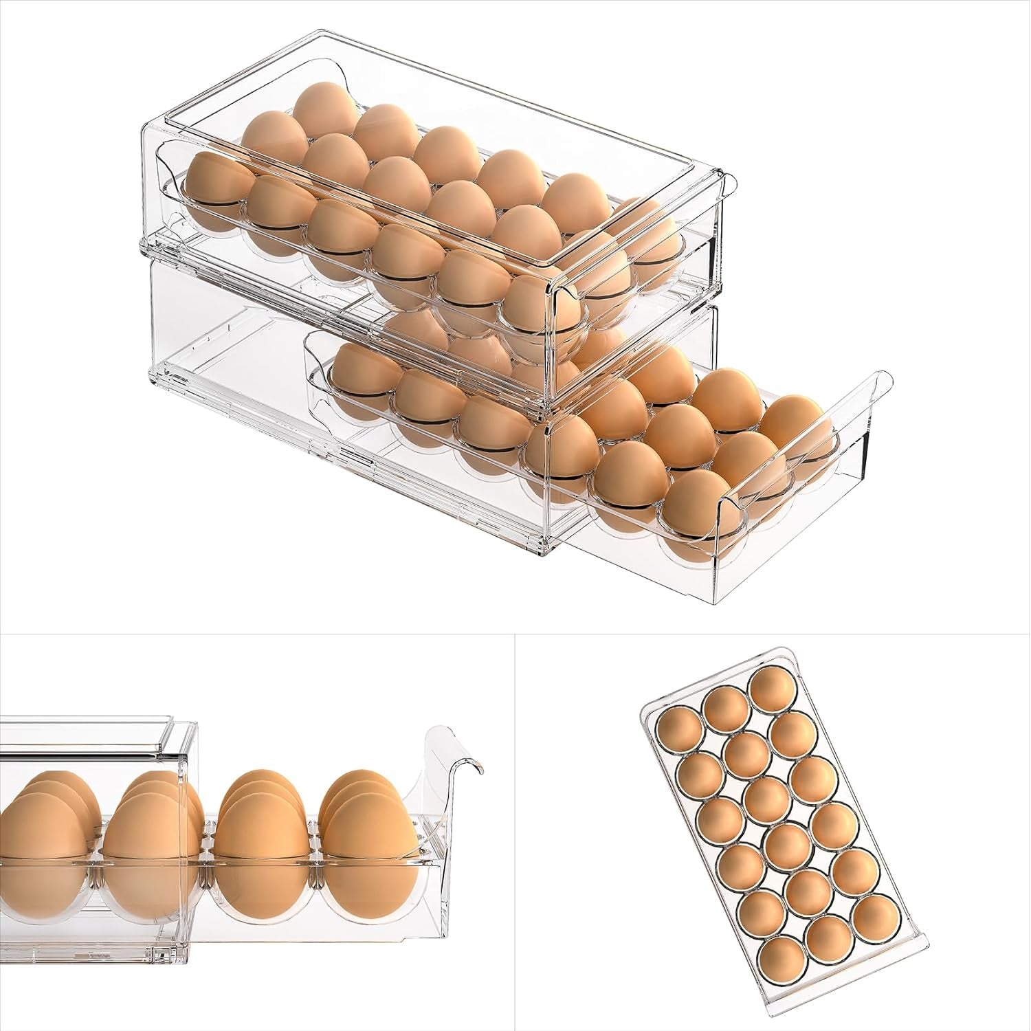 Egg Container for Refrigerator BPA Free Refrigerator Organizer Bins,Stackable Egg Holder for Refrigerator,18 Egg Tray,Clear