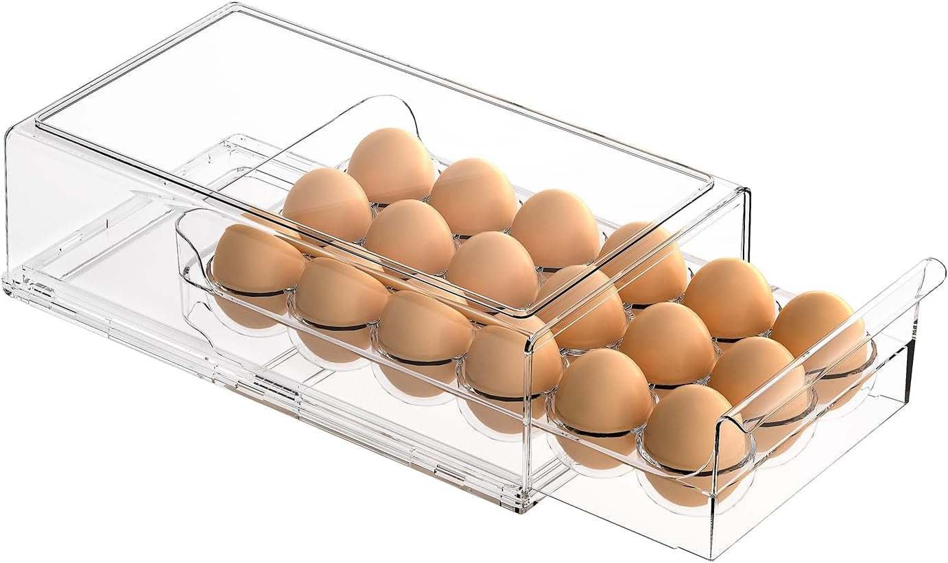 Egg Container for Refrigerator BPA Free Refrigerator Organizer Bins,Stackable Egg Holder for Refrigerator,18 Egg Tray,Clear
